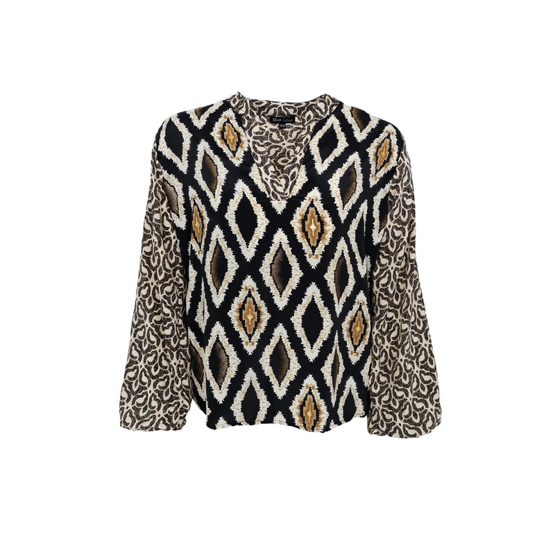 Luna Blouse in Black Tile Print