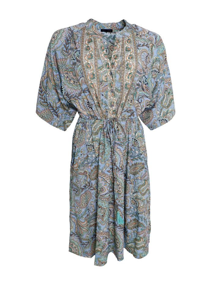 Luna Short Raglan Dress in Blue Garden Print