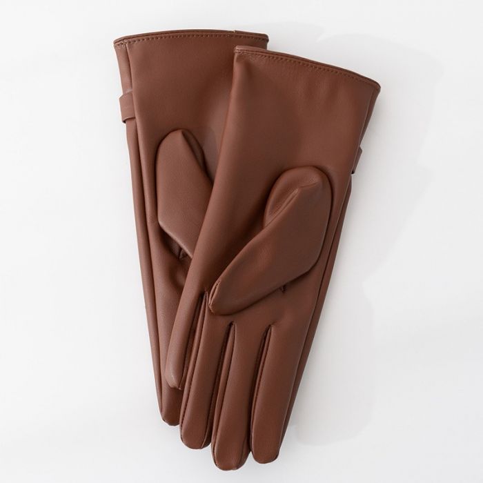 Gold Buckle Faux Leather Gloves