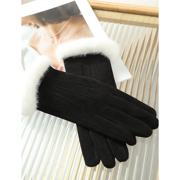 Plush Trim Fleece Lined Gloves