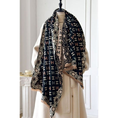 Monogrammed H Winter Scarf in Black/Beige
