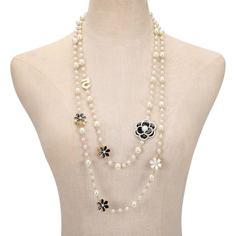 Chunky Pearl & Flower Double Row Necklace