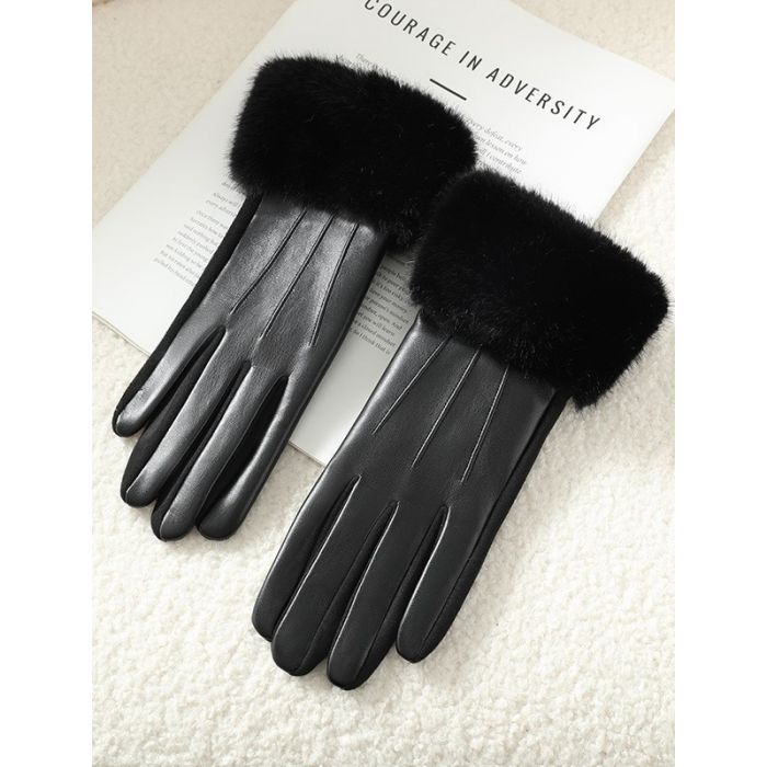Luxe Faux Leather & Fur Trim Gloves