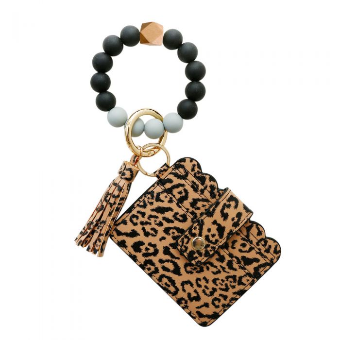 Card Holder with Beaded Bracelet in Leopard