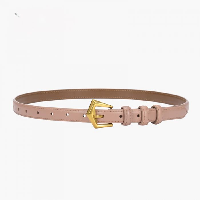 Genuine Leather Skinny Belt with Angled Buckle