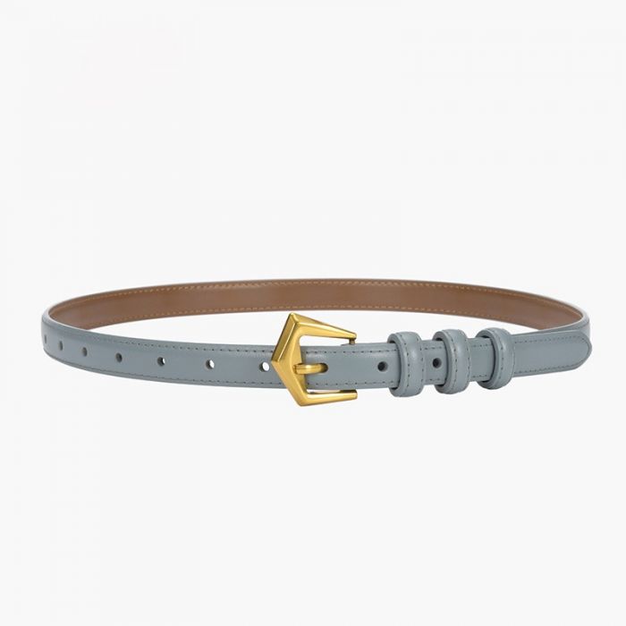 Genuine Leather Skinny Belt with Angled Buckle