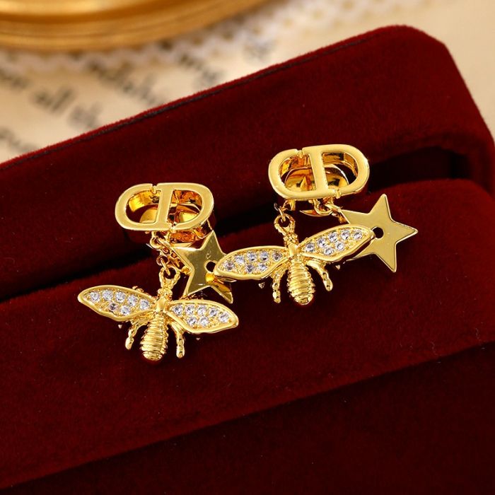 Bee & Star Drop Earrings in Gold Tone