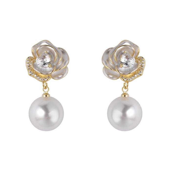 Delicate Rose Pearl Drop Earrings