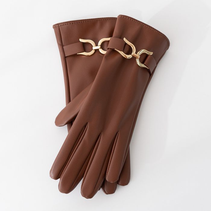 Gold Buckle Faux Leather Gloves