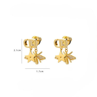 Bee & Star Drop Earrings in Gold Tone