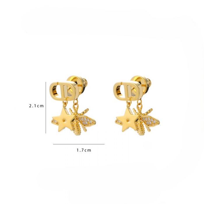 Bee & Star Drop Earrings in Gold Tone