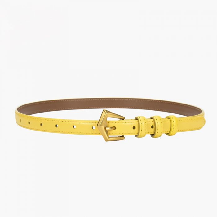 Genuine Leather Skinny Belt with Angled Buckle