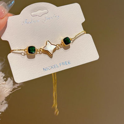 Pearlescent Star and Emerald Gem Bracelet
