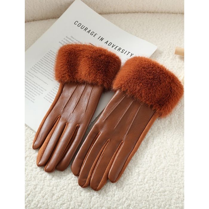 Luxe Faux Leather & Fur Trim Gloves
