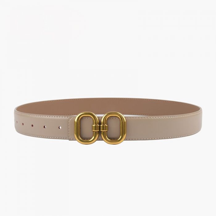 Double Ring Stud Fasten Genuine Leather Belt