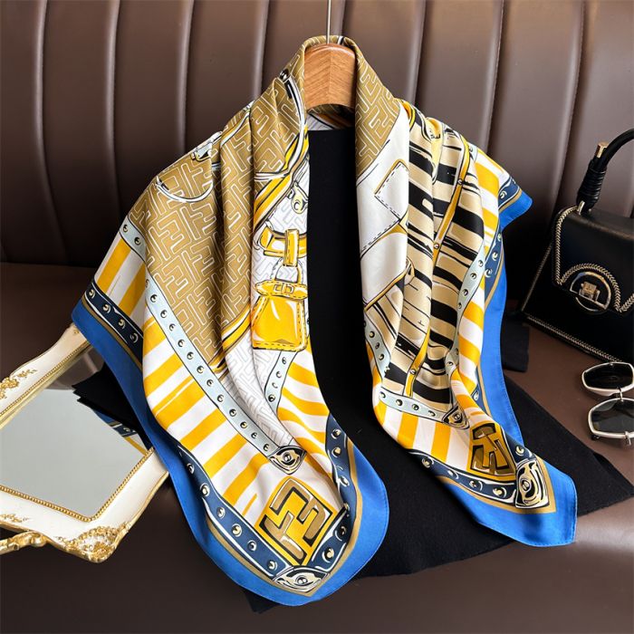 Luxurious Square Neck Scarf in Blue & Yellow