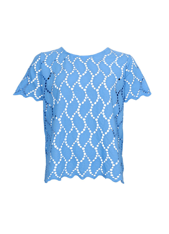 Freya Broderie Blouse in Ocean Blue