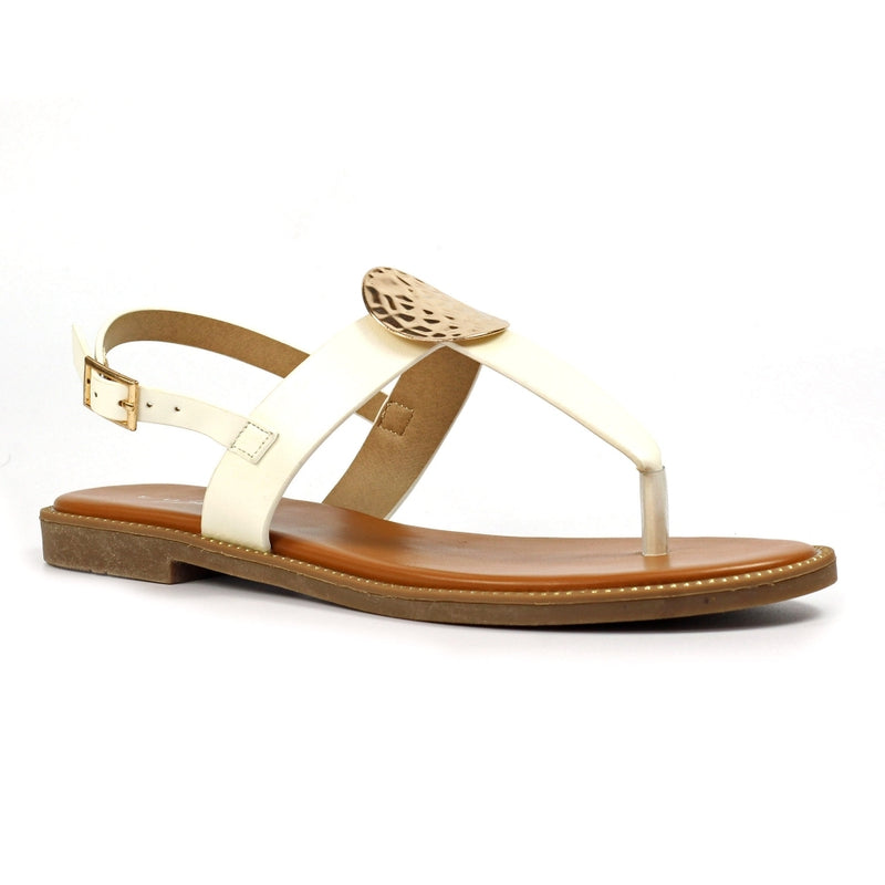 Pascal Gold Disc White Sandals