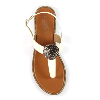 Pascal Gold Disc White Sandals