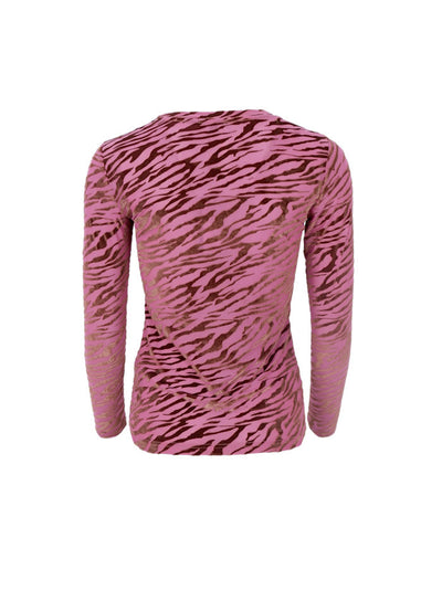 Zenia Zebra Flocked Mesh Top in Berry Rose