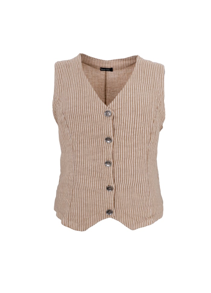 Melina Striped Linen Waistcoat in Desert Sand