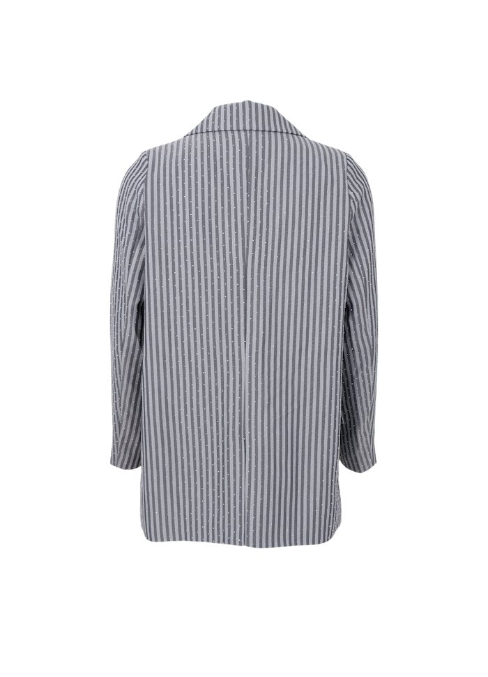 Brielle Sparkle Stone Blazer in Grey Pinstripe