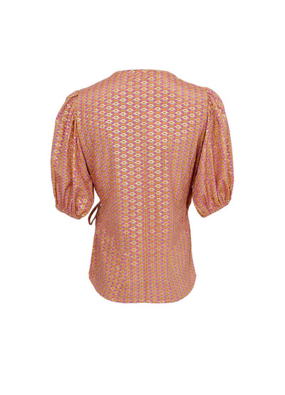 Luna Puff Sleeve Wrap Blouse in Pink Diamond
