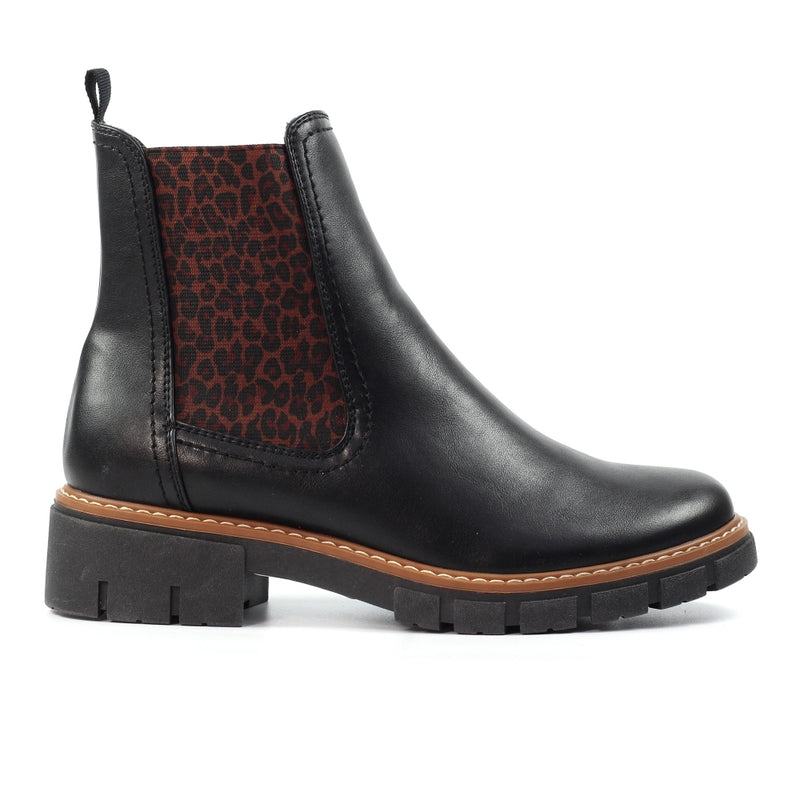 Ribble Black Ankle Boots with Leopard