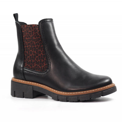 Ribble Black Ankle Boots with Leopard
