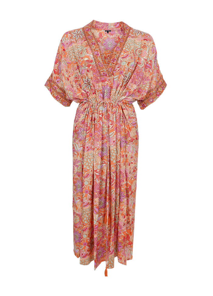 Luna Kaftan Tie Dress in Pacifique Orange