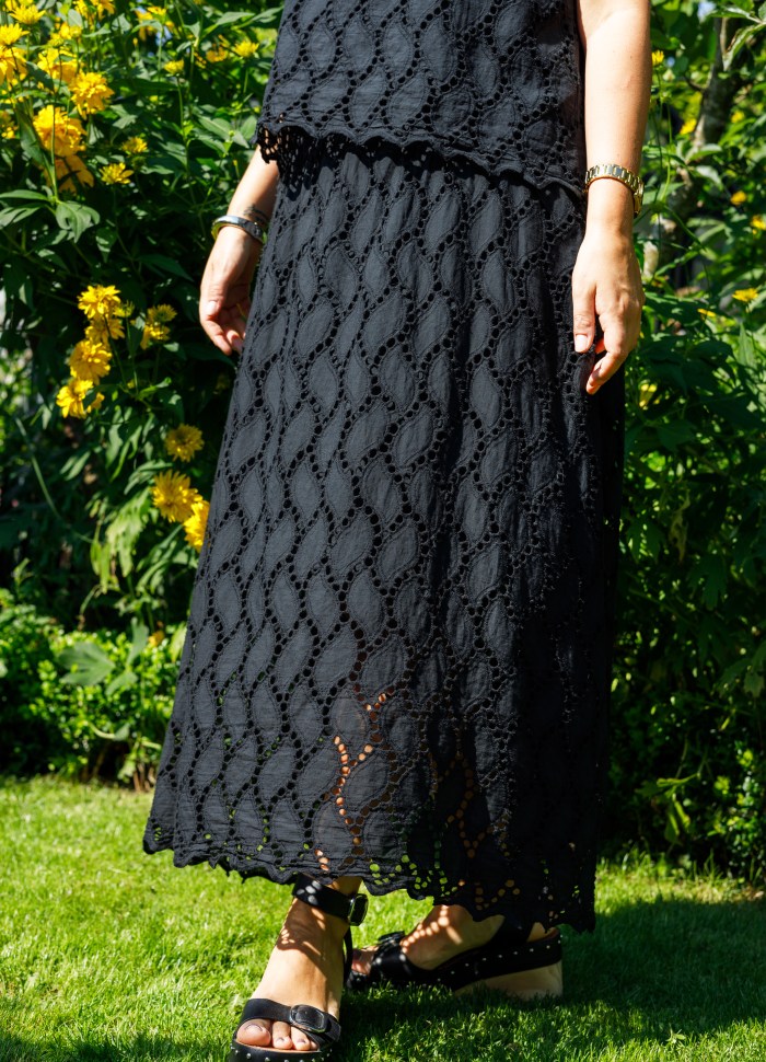 Freya Broderie Midi Skirt in Black