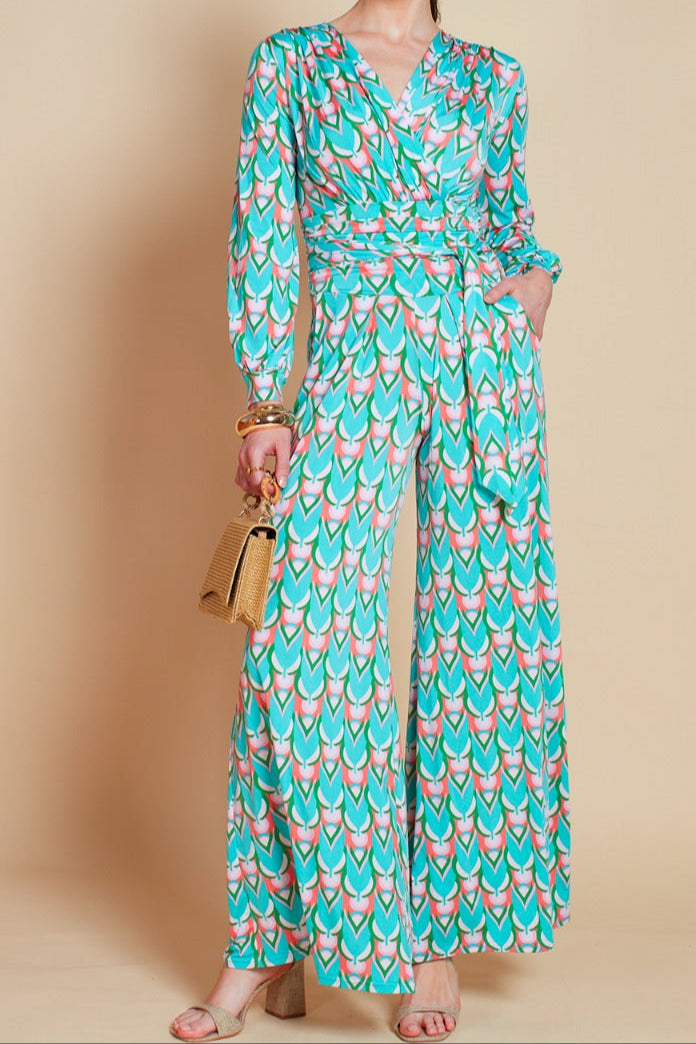 Sharon Long Sleeve Jumpsuit in Blue Fawcett