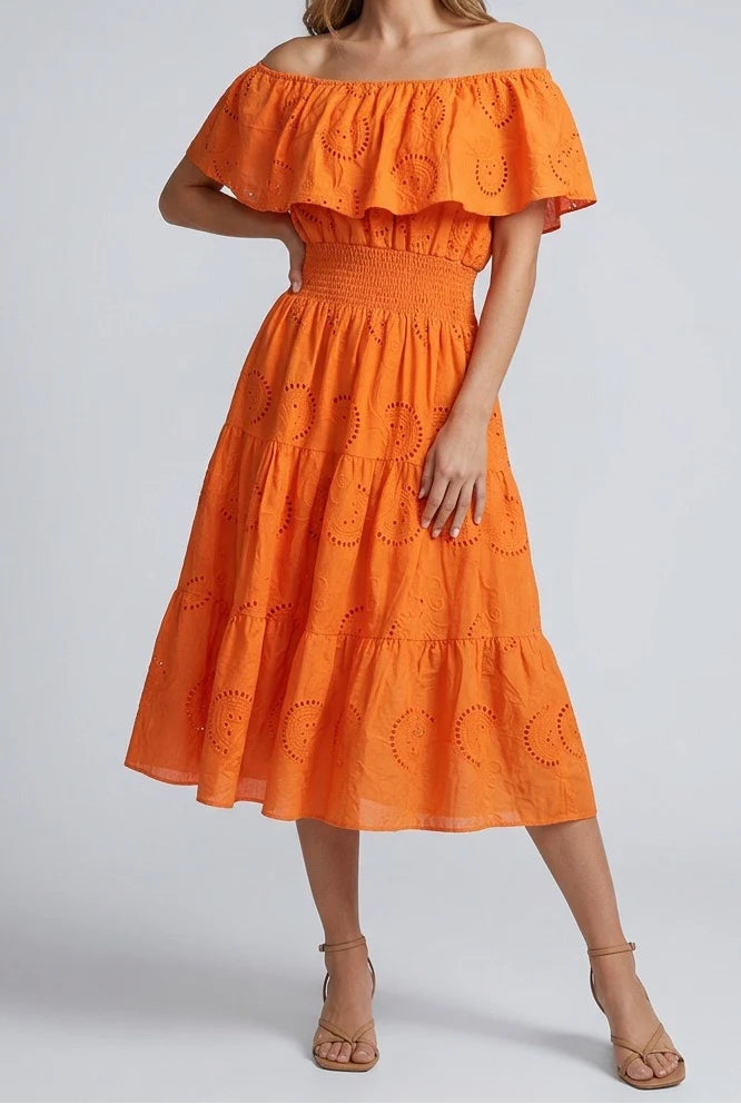 Benalmadena Broderie Anglaise Off-the-Shoulder Midi Dress