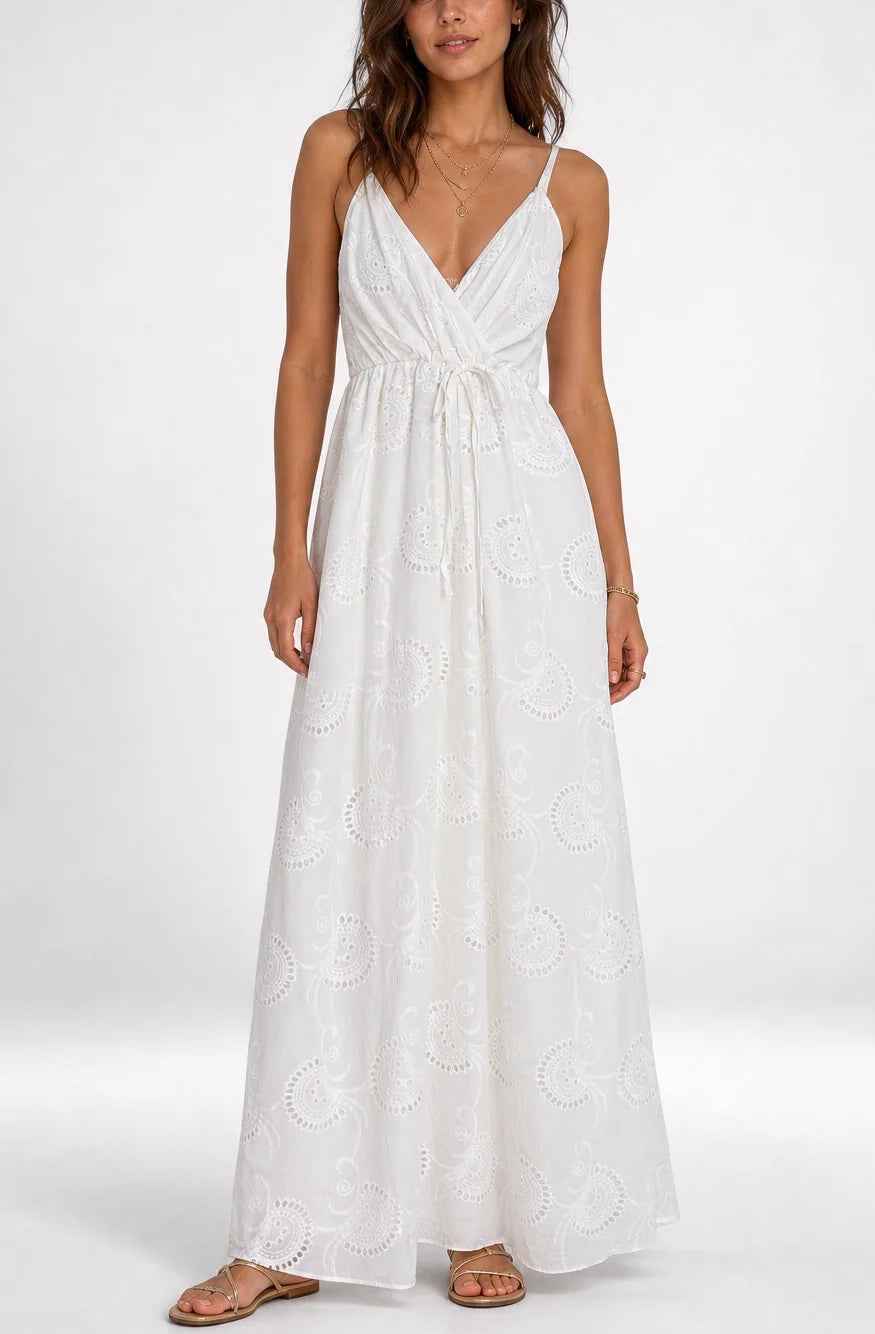 Nerja Embroidered Maxi Wrap Dress With Adjustable Strap
