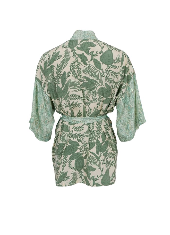 Luna Short Kimono in Floral Green Mix