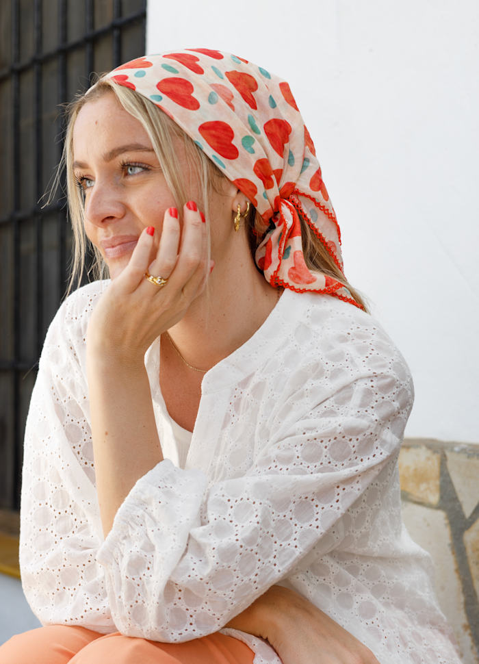 Salmaya Square Cotton Scarf in Red Heart