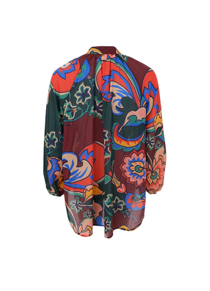 Dee Oversized Retro Print Blouse in Plum