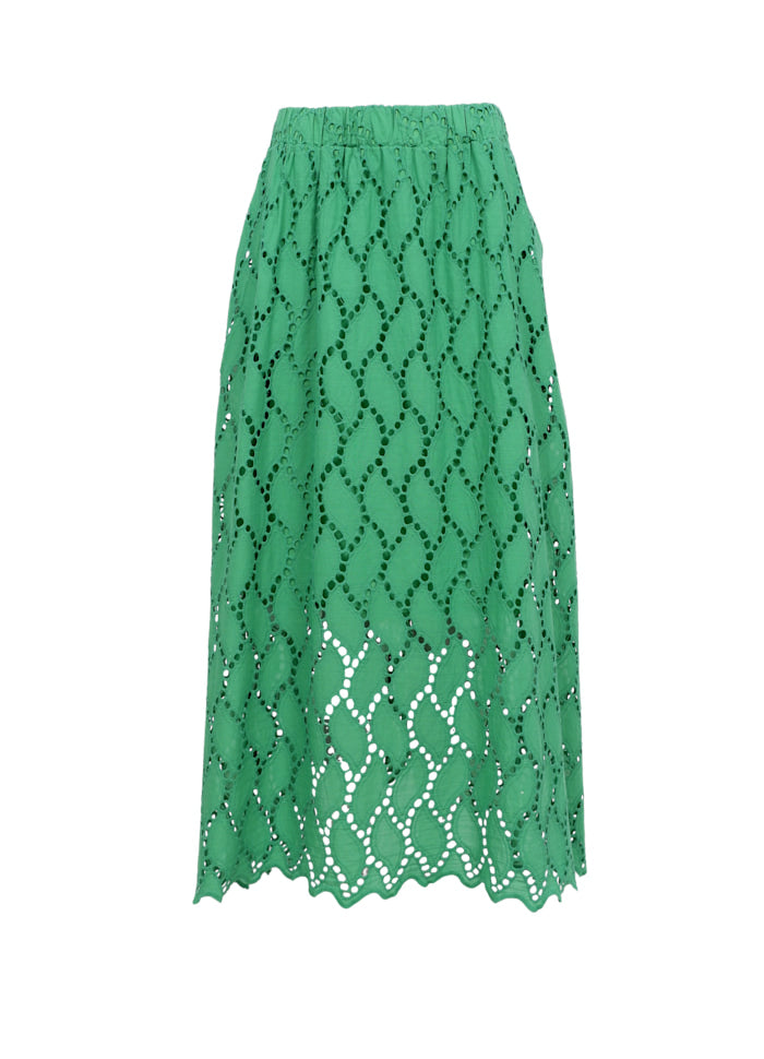 Freya Broderie Midi Skirt in Green