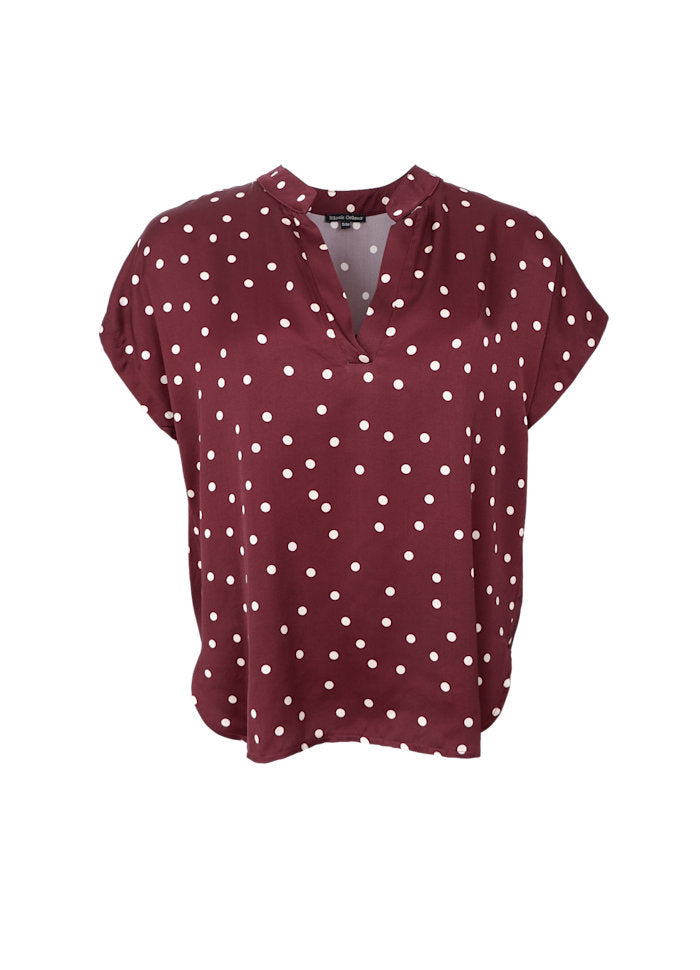 Valery Polka Dot Short Sleeve Blouse in Plum