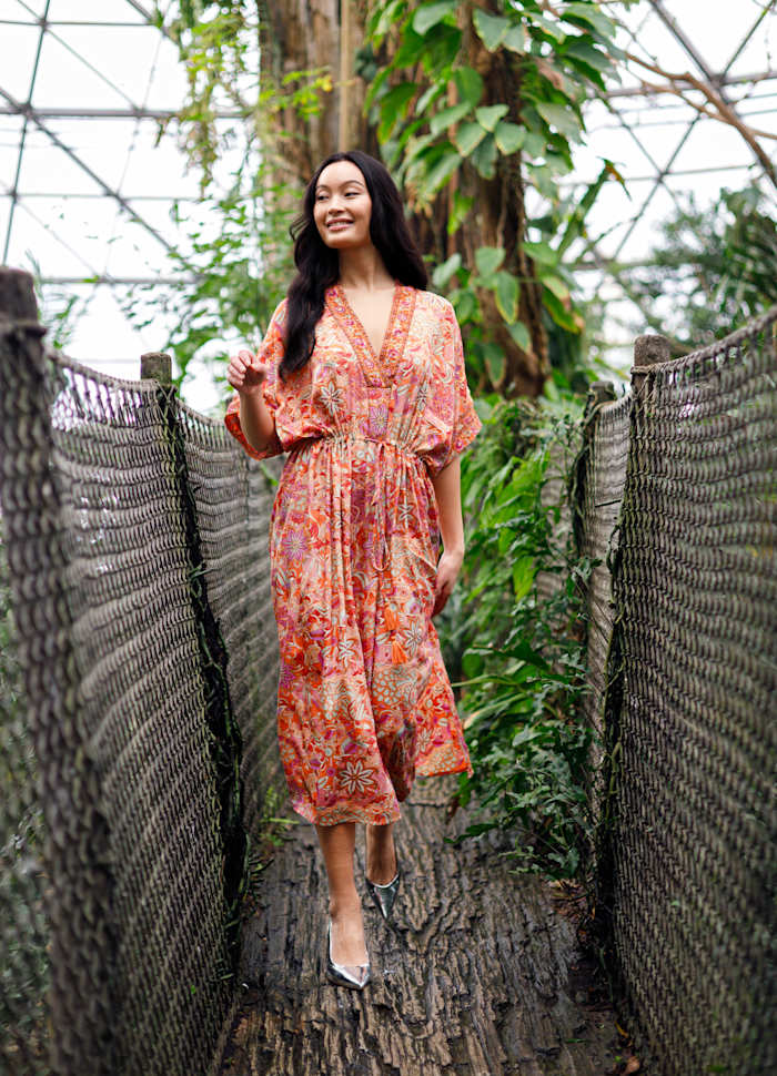 Luna Kaftan Tie Dress in Pacifique Orange