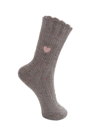 Alisa Embroidered Heart Ribbed Socks