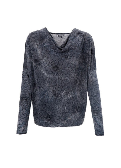 Tessa Flocked Floral Cowl Top in Charcoal