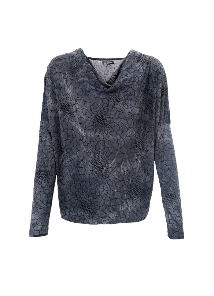 Tessa Flocked Floral Cowl Top in Charcoal