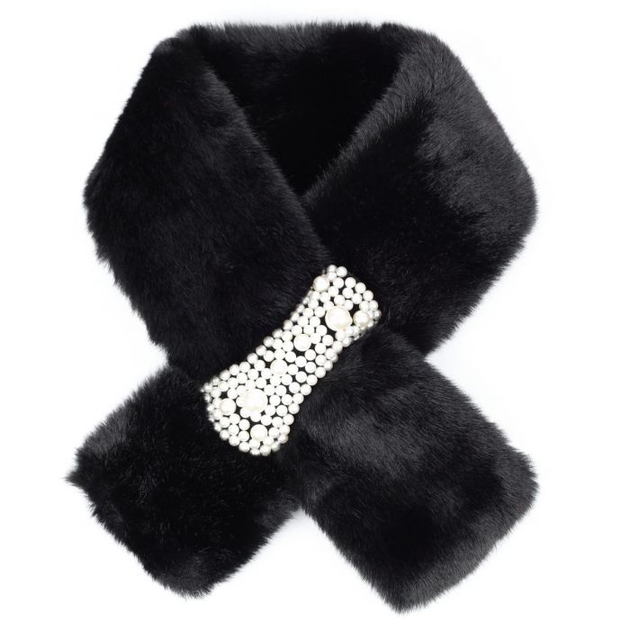 Pearl Cluster Faux Fur Scarf