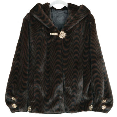 Harper Hooded Faux Fur Coat with Crystal Detail