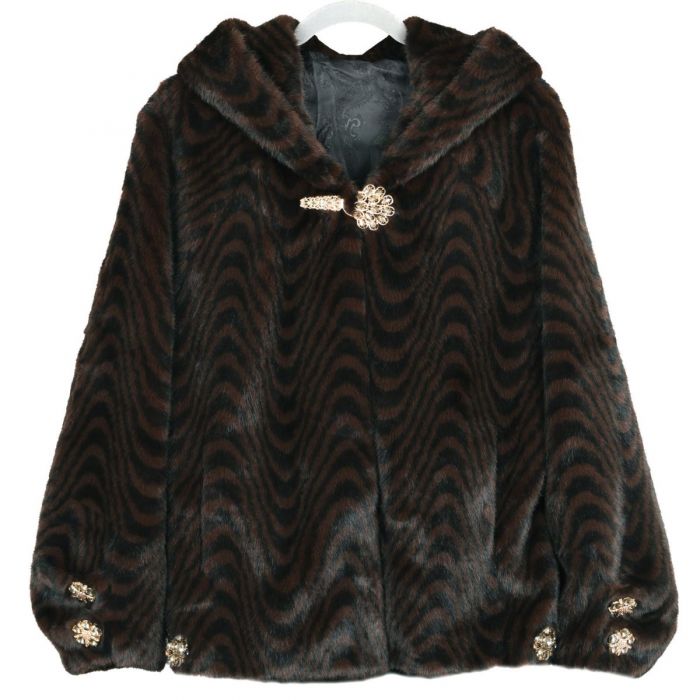 Harper Hooded Faux Fur Coat with Crystal Detail