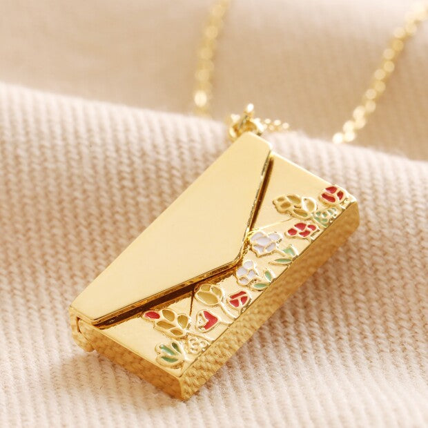 Wild Flower Envelope Locket Pendant in Gold