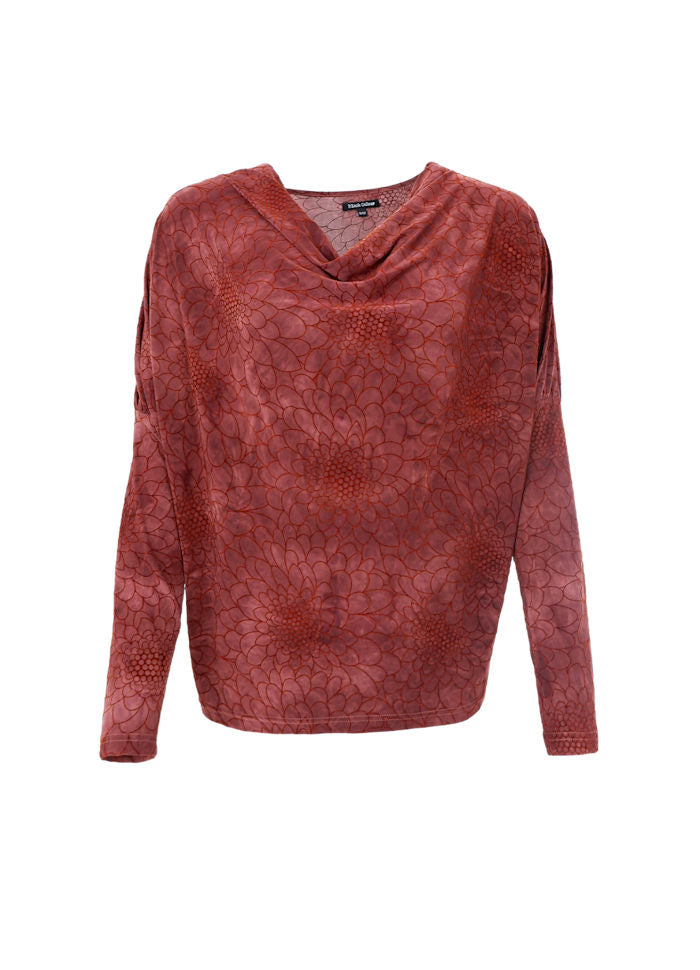 Tessa Flocked Floral Cowl Top in Plum
