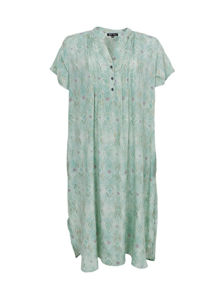 Luna Pleat Tunic Dress in Green Argyle