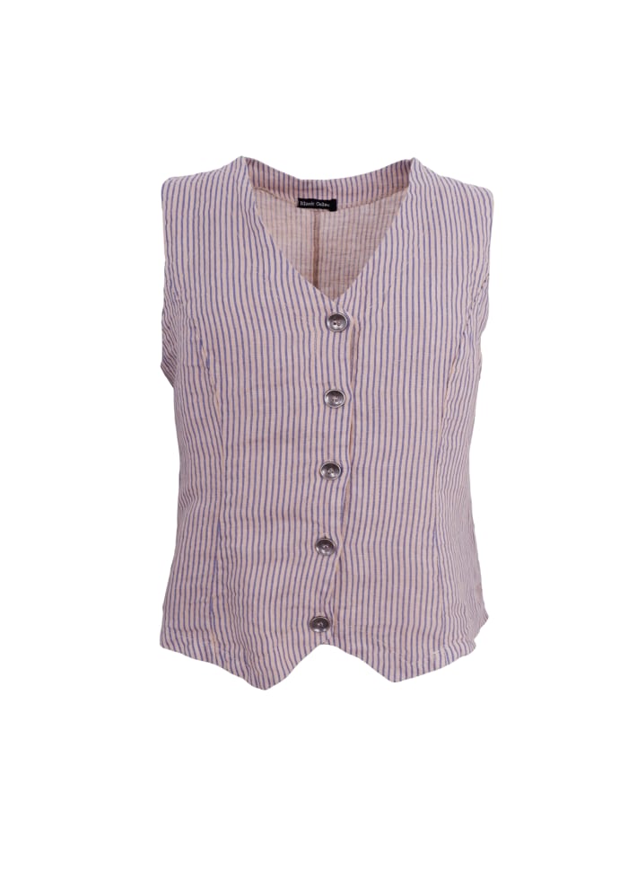 Melina Striped Linen Waistcoat in Calypso Rose
